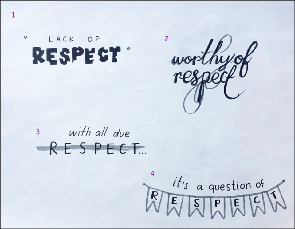 1. lack of respect, 2. worthy of repect, 3. with all due respect..., 4. it's a question of repect